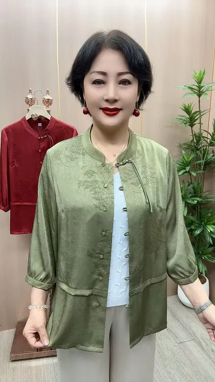 CF#25M-11开衫8分袖衣长63中老年女装夏季新款纯色显瘦上衣妈妈衫