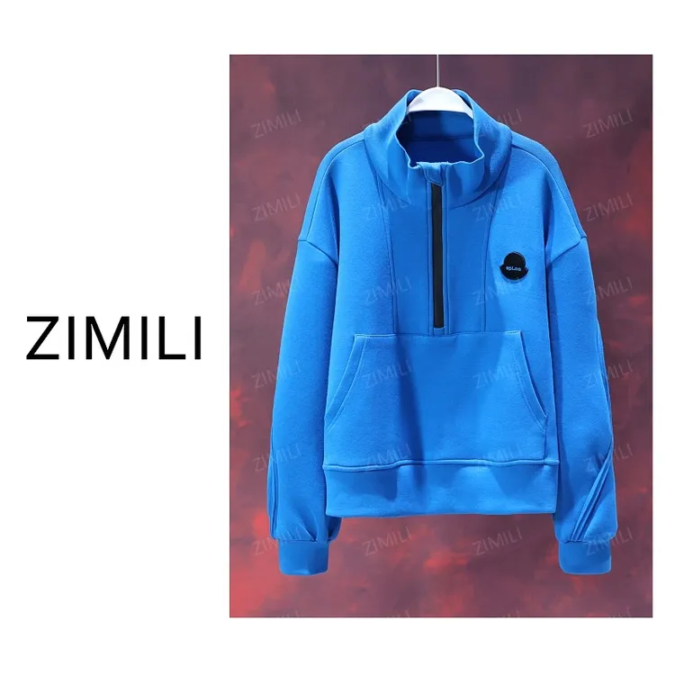 【亮哥女装】2025秋冬《赛里木湖系列》蓝色半拉链高领卫衣5253-K3