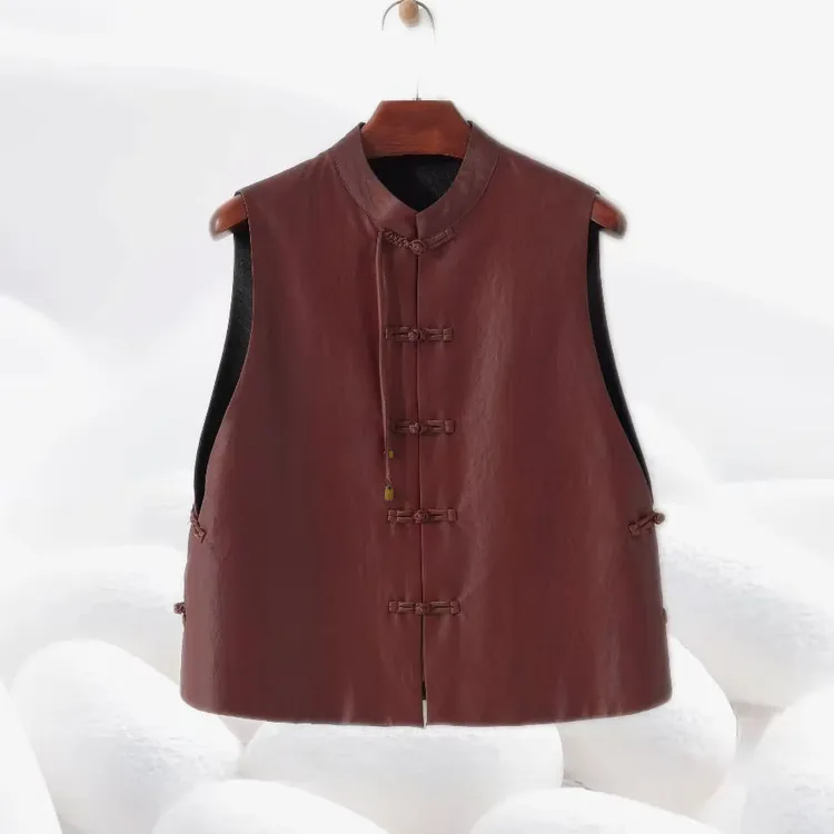 【高定双穿油皮马甲】100%桑蚕丝香云纱红黑龟纹双层马夹背心dz056