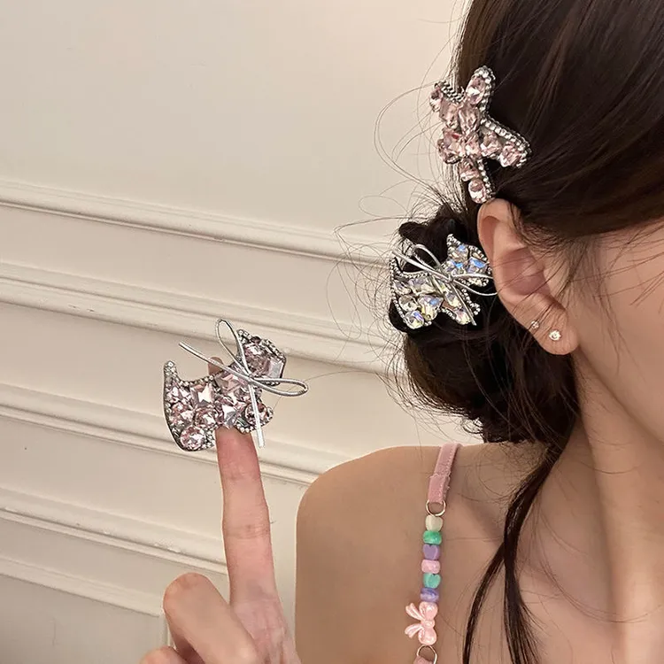 轻奢感！爆闪水钻小狗发夹女发饰2025新款鸭嘴夹子侧边碎发夹发卡