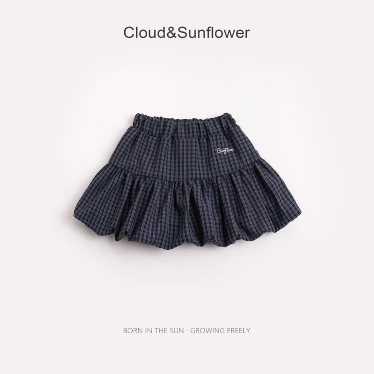 【云朵小葵】女童夏季英文刺绣格子蓬蓬半身裙（内有安全裤）252562