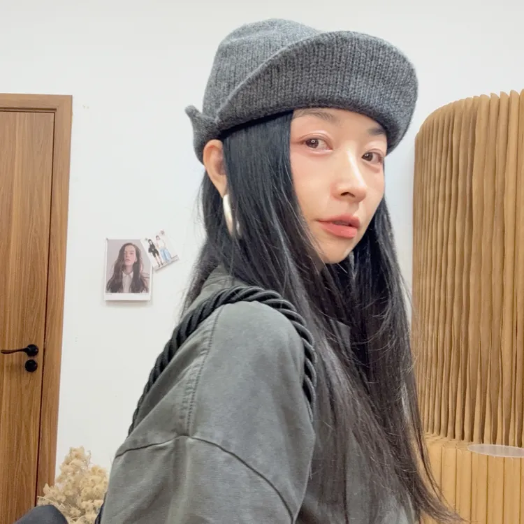 （珍妮小姐姐）多种带法秋冬针织帽短帽檐纯色百搭毛线冷帽