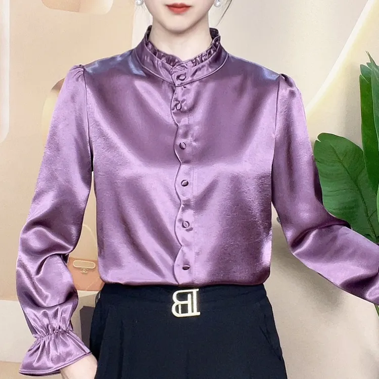 2025春季新款衬衫女气质百搭时尚洋气长袖衬衣木耳边高级感上衣