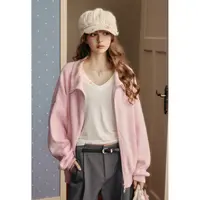 【9.18新品】wooha 吾哈2025冬季新款立领毛衣开衫刺绣针织上衣女