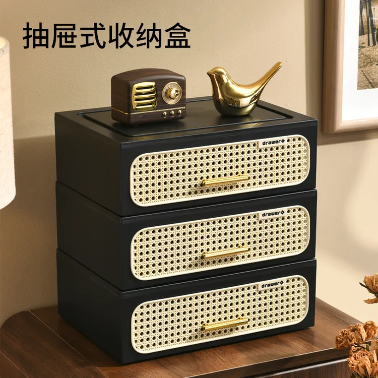 抽屉式桌面收纳盒家用衣柜玄关储物柜玩具收纳抽屉柜化妆品置物架