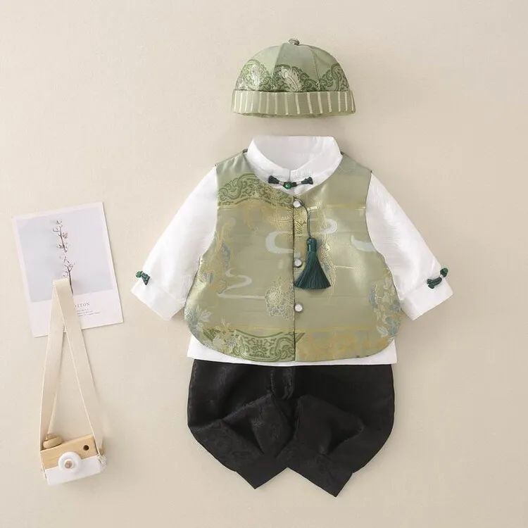 周岁礼服男宝宝分体中式洋气男孩汉服婴儿生日宴抓周衣服春秋夏季