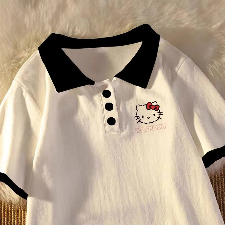 巴拉开门女童短袖恤中大童夏季新款儿童上衣衣服纯棉凯蒂猫童装洋