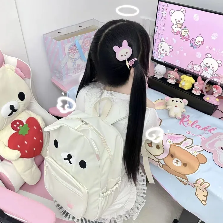 新款日系可爱棕色奶白轻松熊大容量百搭学生软妹双肩包书包卡通