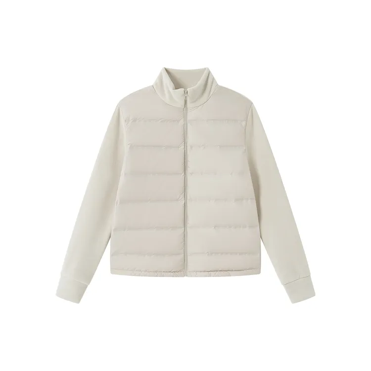 匈牙利羽绒短款摇粒绒拼接羽绒外套女秋冬纯色鸭绒保暖开衫外套