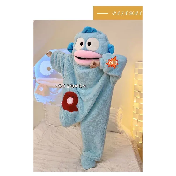 搞怪汉顿小丑鱼珊瑚绒卡通连体睡衣厚珊瑚绒大嘴鱼卡皮巴拉家居服