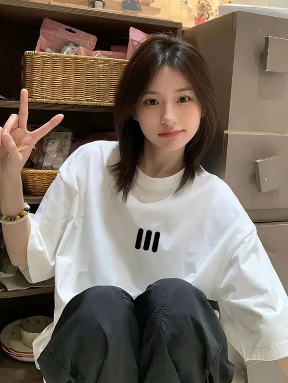 美式高街潮牌夏季短袖白色t恤女宽松慵懒风设计感小众上衣情侣装