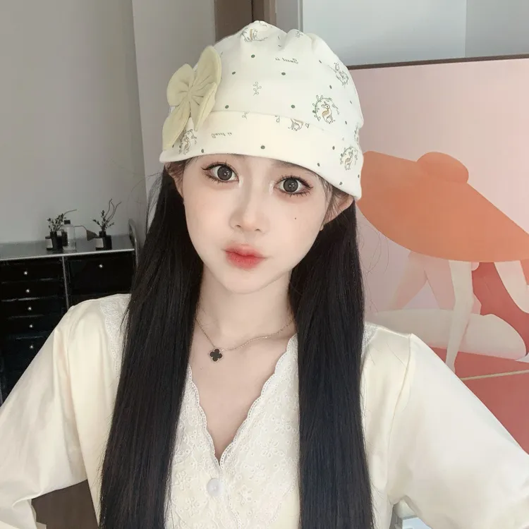 月子帽四季可用双层纯棉蝴蝶结孕妇帽月子发带亲子帽产后坐月子