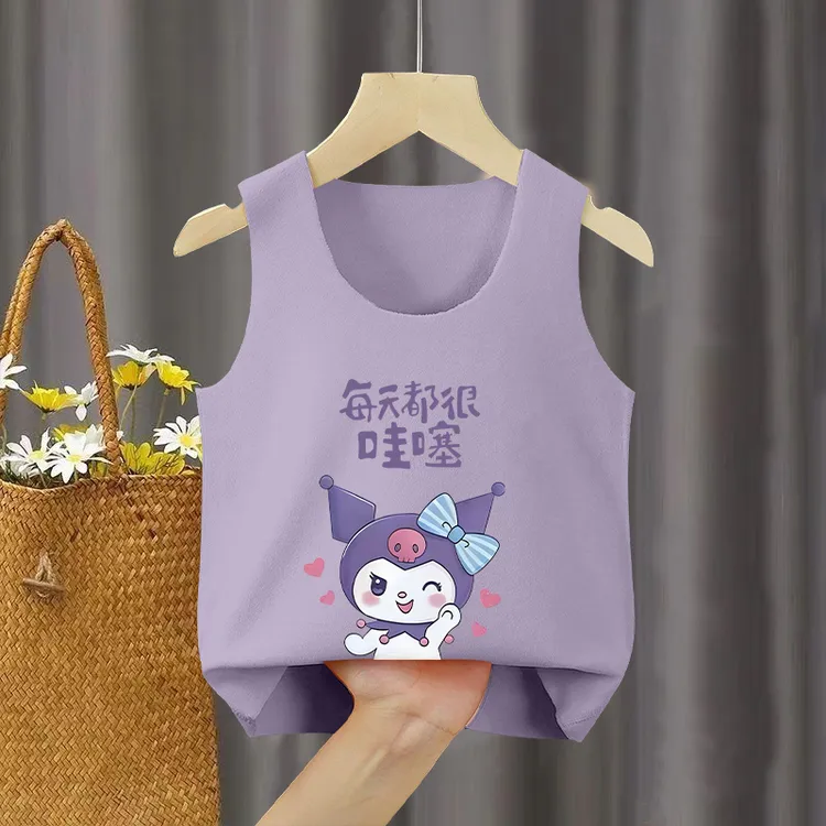 儿童秋冬保暖德绒打底背心女童内穿卡通印花休闲百搭无袖上衣童装