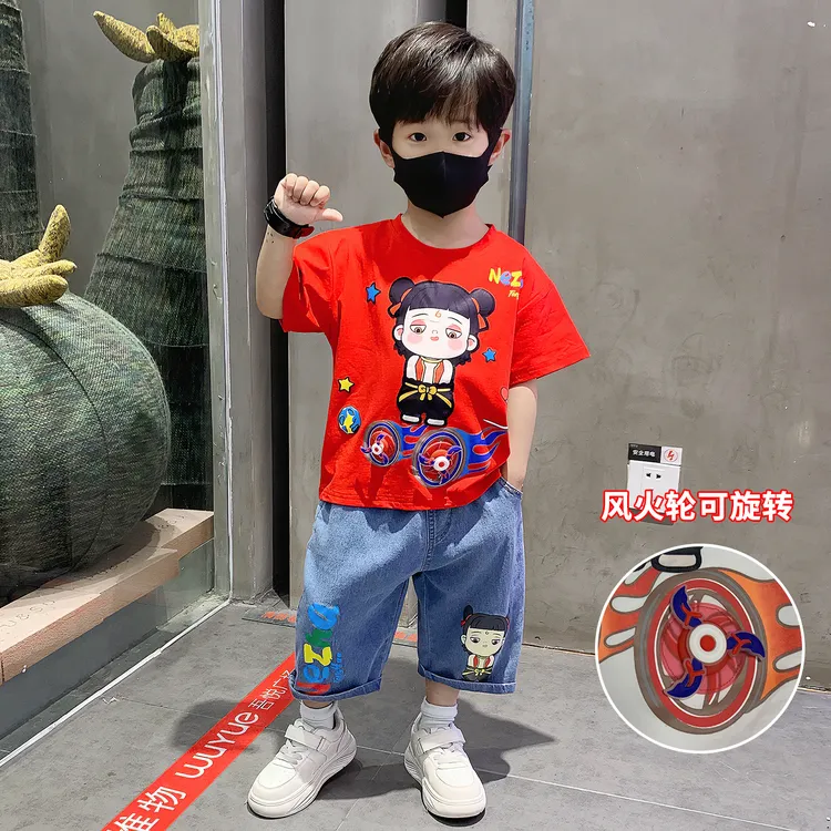 哪吒儿童服装男童夏装套装2026新款酷帅时髦男孩宝短袖夏天衣服潮