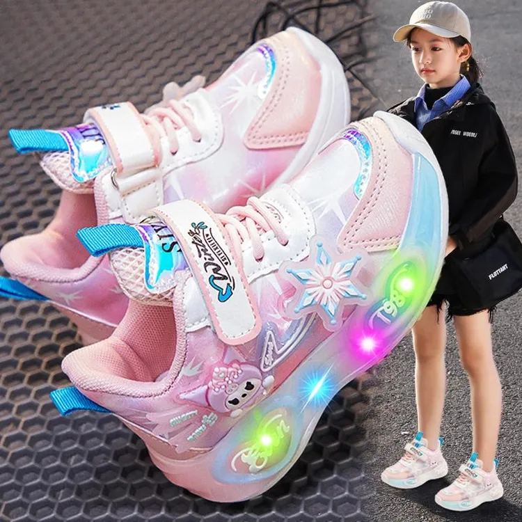 库洛米女童鞋子2025春季新款儿童亮灯运动鞋女孩中大童老爹鞋公主