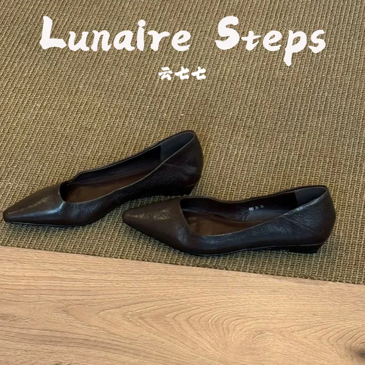 牛皮版~法式温柔时尚百搭尖头浅口单鞋女2025新款舒适软底平底鞋