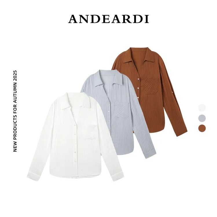 ANDEARDI秋季极简松弛小V领通勤休闲宽松高级感翻领衬衫上衣