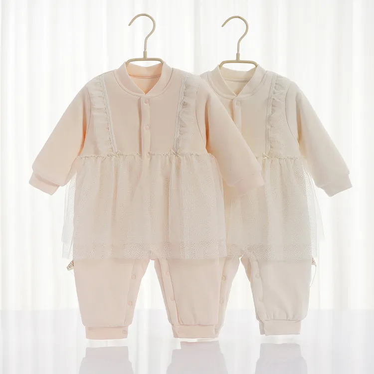 婴儿秋款公主风长袖夹棉纯棉连体服宝宝裙式外穿爬服超萌洋气哈衣