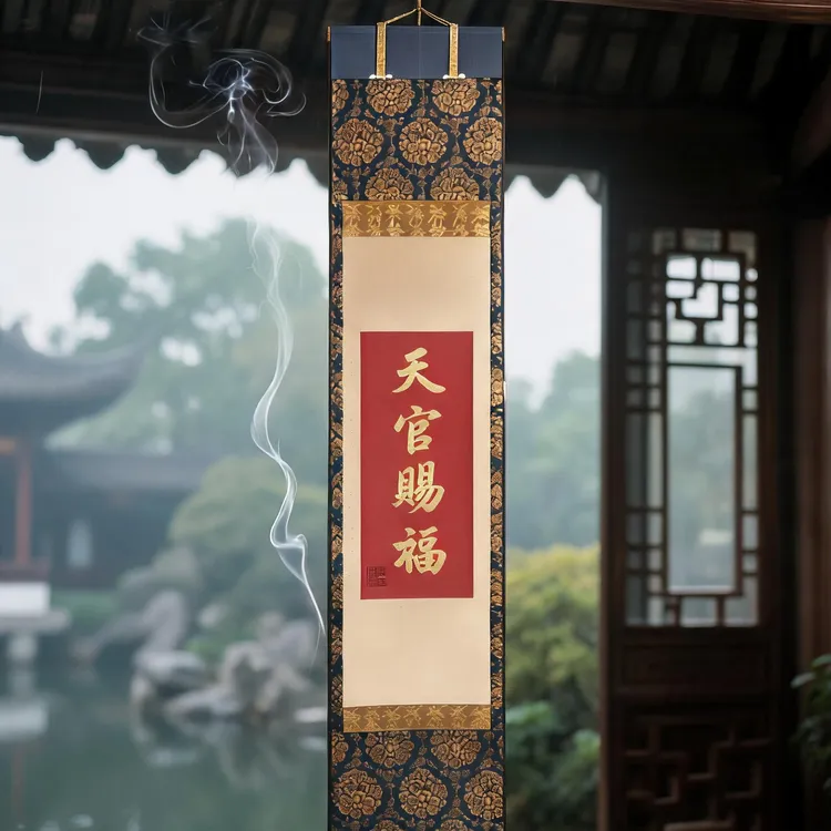 (天官赐福)高见老师书法手写书法卷轴禅意双面绢布挂轴