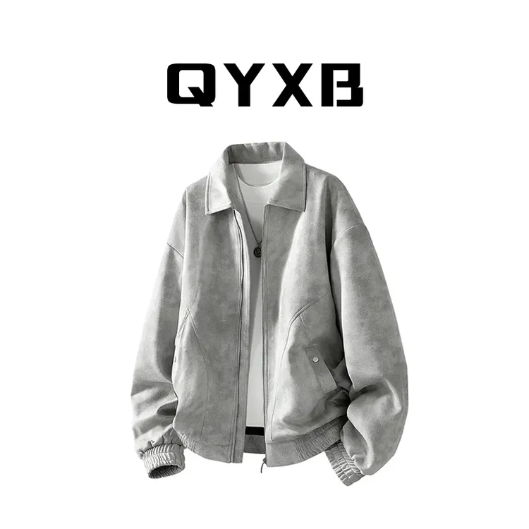 【品牌正品现货】QYXB男士秋季外套做旧夹克新款防风时尚休闲麂皮绒