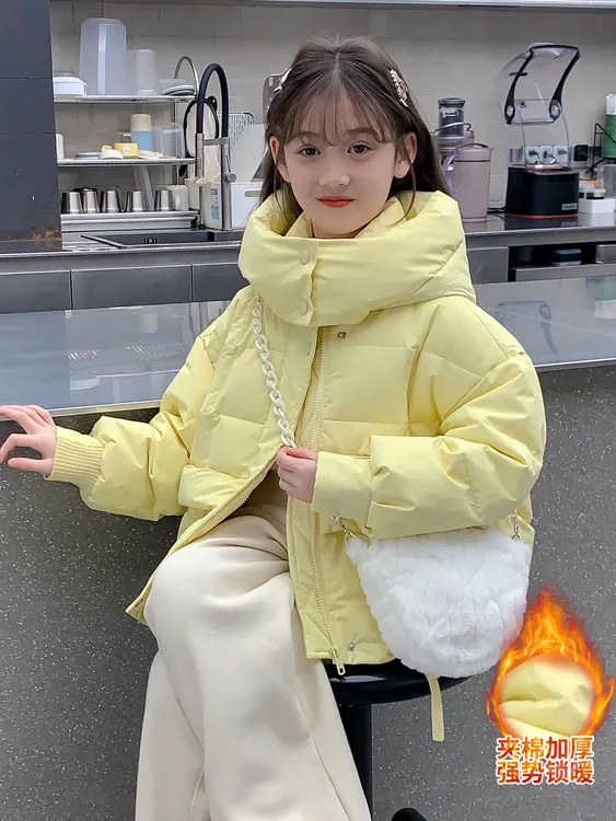 女童棉服冬装2025新款洋气儿童女孩冬季加厚百搭棉衣纯色棉袄外套