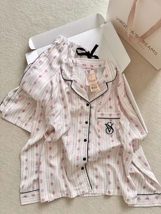 【DMXJ大梦想家】甜美碎花条纹可爱睡衣女春秋季新款长款家居服套装