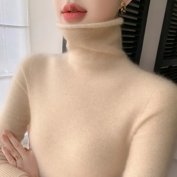 一线成衣~平面堆堆领100%羊毛衫女毛衣针织打底衫