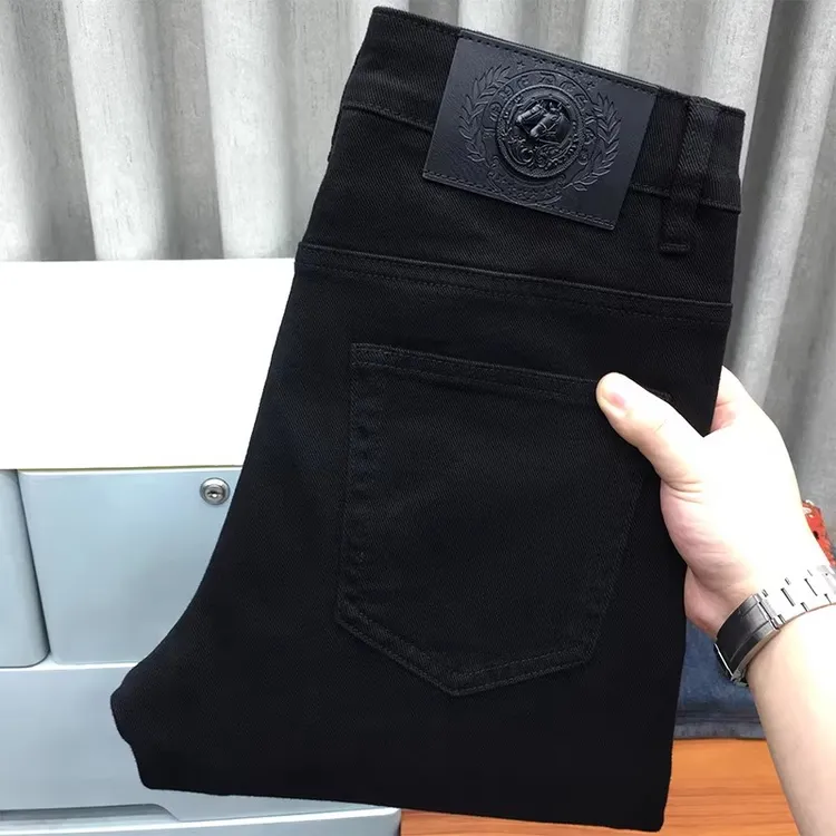 CQV高端秋季黑色牛仔长裤男欧美弹力修身小脚休闲九分裤宽松直筒