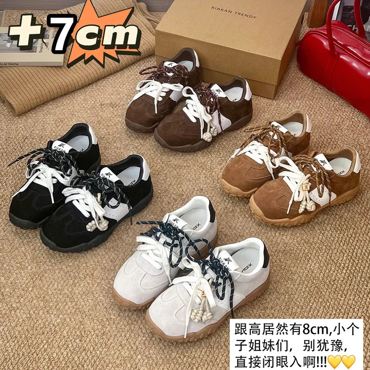 内增高7cm休闲德训鞋女透气2025年秋季小个子百搭系带运动阿甘鞋