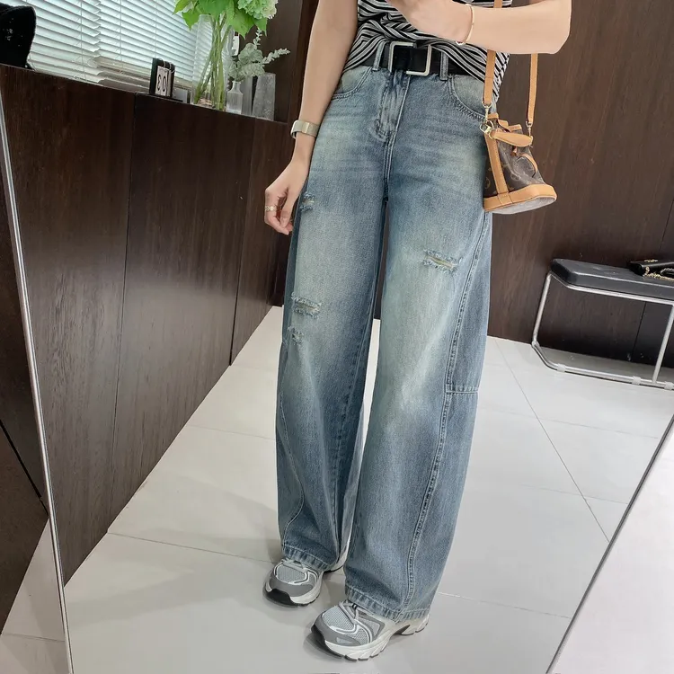 IMFLY金小金自制女装 牛仔裤DYK2620时尚破洞设计感做旧牛仔裤