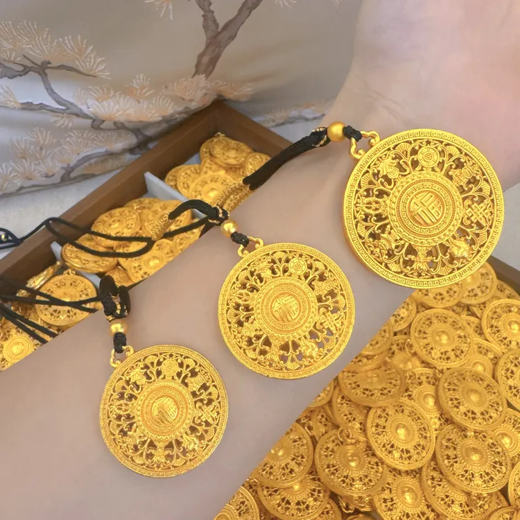 铜合金项链 703镀K金金店同款盘龙绳万字八宝罗盘毛衣链项链