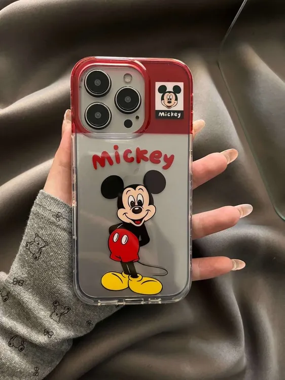 拼色米老鼠适用16Pro透明13保护套iPhone15大孔14/12软套11手机壳