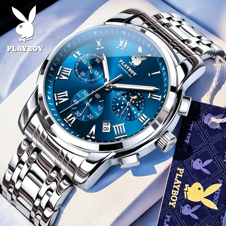 花花公子时尚轻奢多功能高档月相正品手表男款爆款2025新款3026