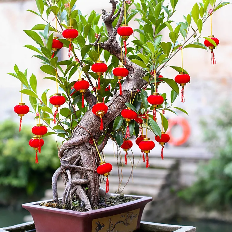 植绒小灯笼挂饰用室内外盆景挂饰新年灯笼春节过年装饰喜庆红灯笼