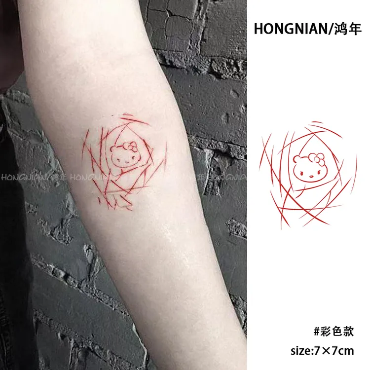 可爱玫瑰kitty猫彩色纹身贴防水持久ins酷辣纯欲少女手臂锁骨贴纸