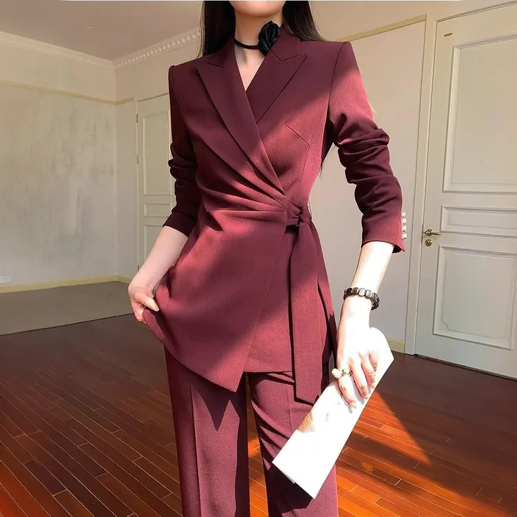 大码安可拉红西装套装女2025秋胖mm休闲高级感显瘦流行西服两件套