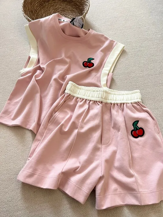 ins甜美可爱少女纯色樱桃背心睡衣女夏季新款大码短裤套装家居服