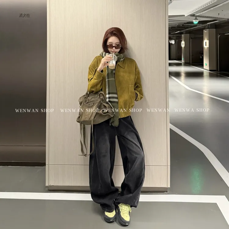 【四季宝藏裤】复古设计感弯刀宽松阔腿拖地裤做旧牛仔裤