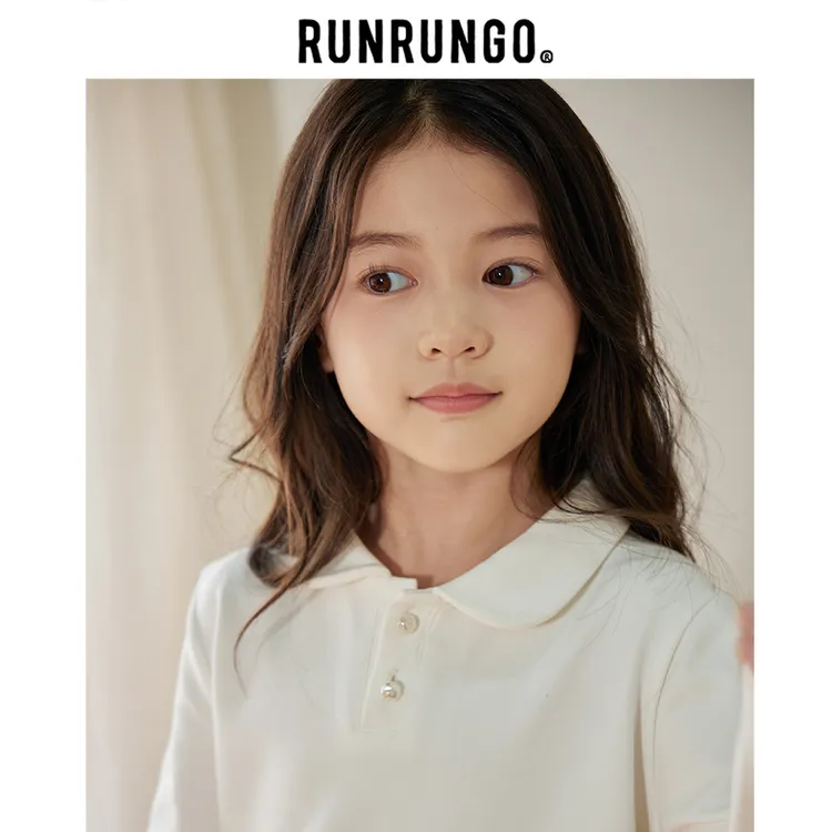 Runrungo【轻松搭】儿童百搭polo领打底衫长袖白色休闲夏季简约