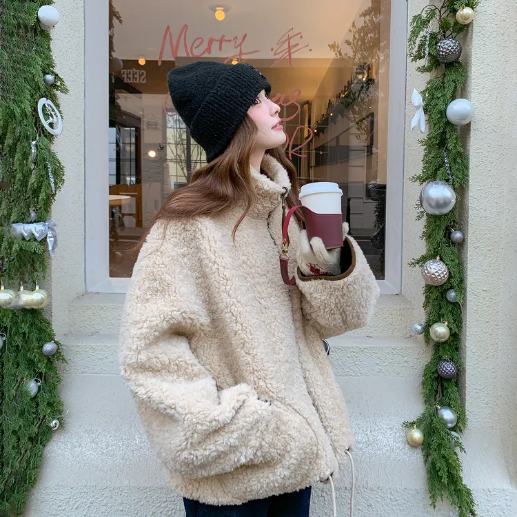 复古高级感两面穿加绒短外套女2025新款冬季保暖麂皮绒拼接棉服