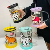 1000ML大容量玻璃杯带盖ins高颜值把手咖啡吸管杯办公室夏季水杯x