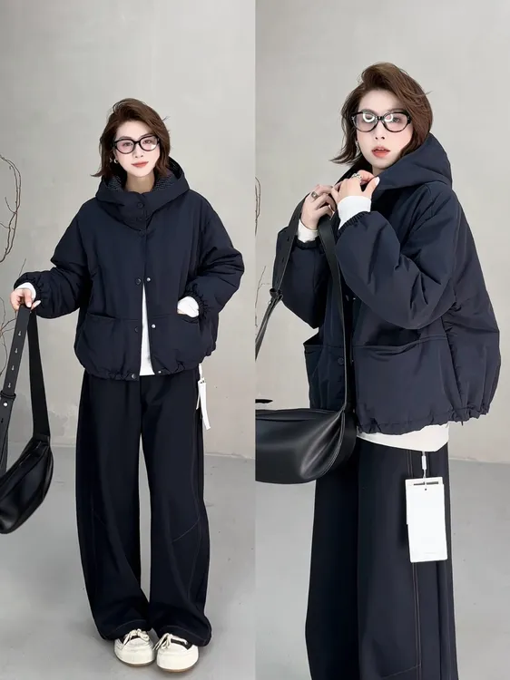 月月 2025秋冬新款【兰德公园】格纹女冬季宽松连帽棉服 2509C6025