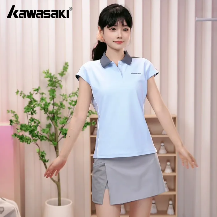 kawasaki/川崎羽毛球服女款专业运动polo衫休闲小飞袖速干T恤2041