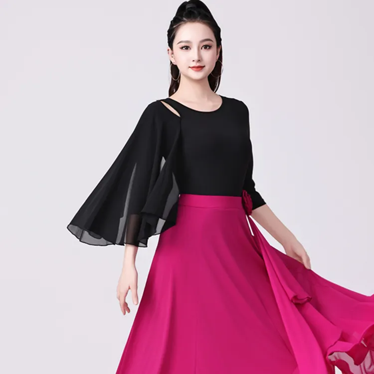 （老师同款）点帕斯裙子广场舞飘肩上衣女舞蹈服交谊舞双人舞演出服