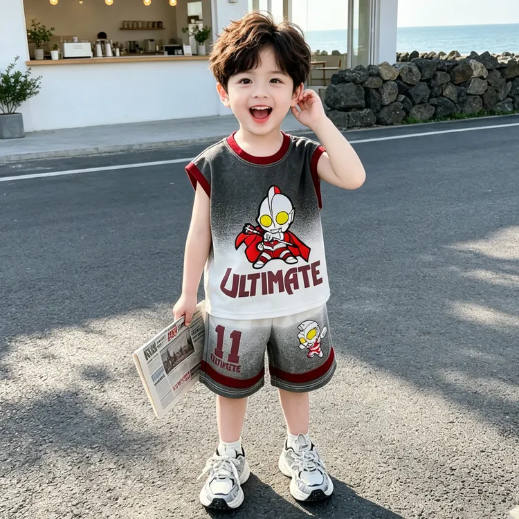 奥特曼衣服男童无袖套装2026新款儿童时髦宝宝薄款背心夏装两件套