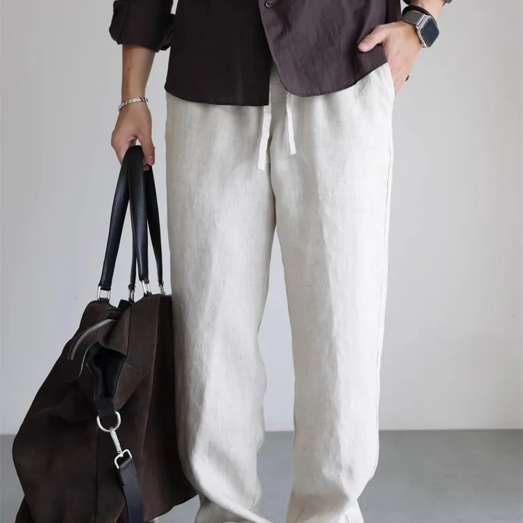 春夏季国风棉麻直筒裤男士夏季亚麻阔腿裤百搭宽松休闲裤垂感长裤