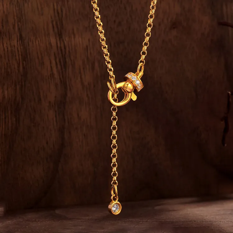 足金999镶嵌跑环万能链珍珠链黄金项链素链锁骨链平安夜圣诞礼物