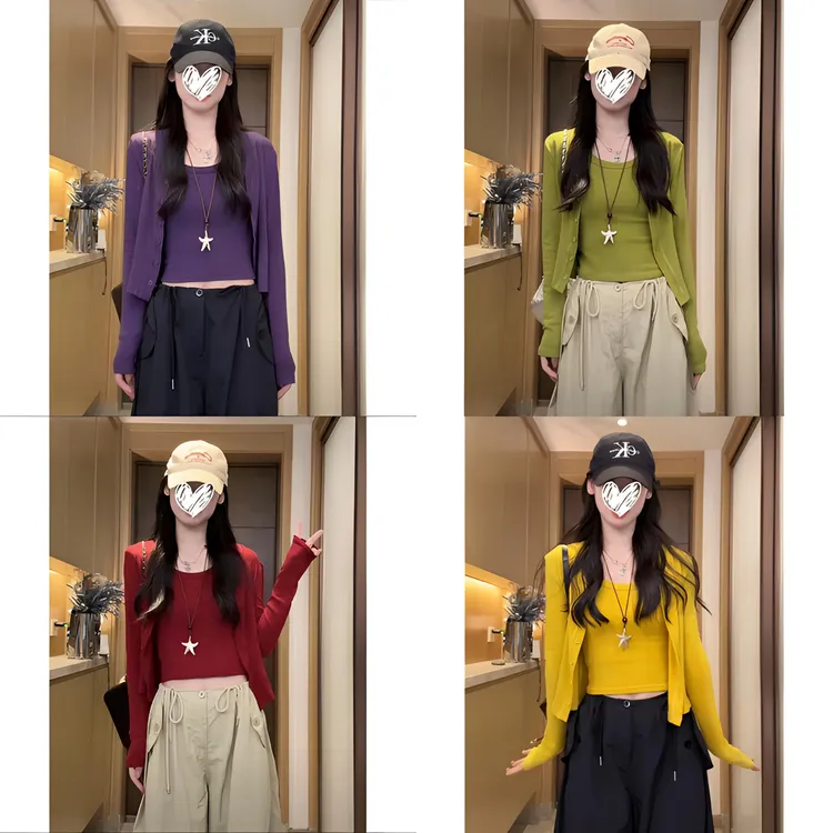 2025早秋新款背心+外套长袖单排扣圆领女包袖防晒短女装外搭气质