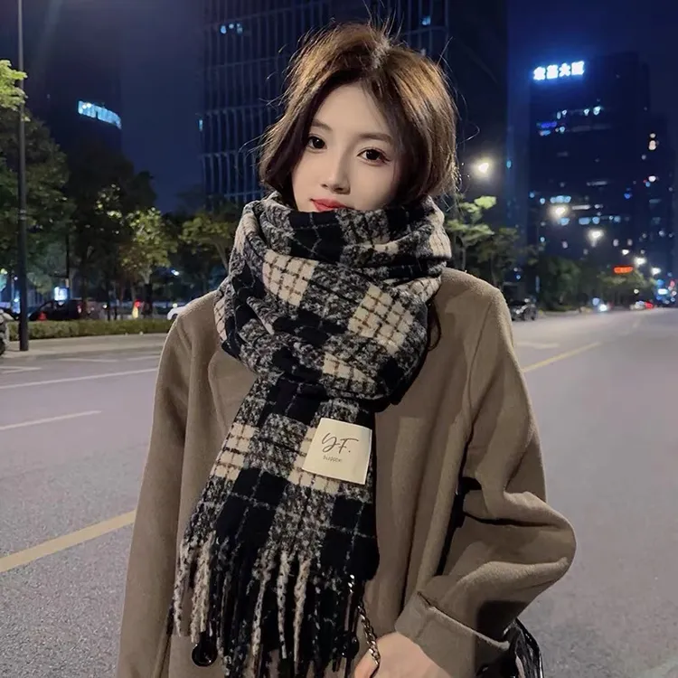 冬季双面围巾女高级感百搭保暖韩版时尚INS风围脖百搭秋冬围巾