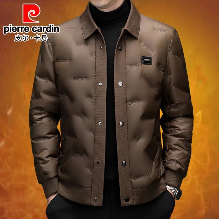 皮尔卡丹男士羽绒服时尚翻领保暖上衣中青年潮流韩版加厚短款外套